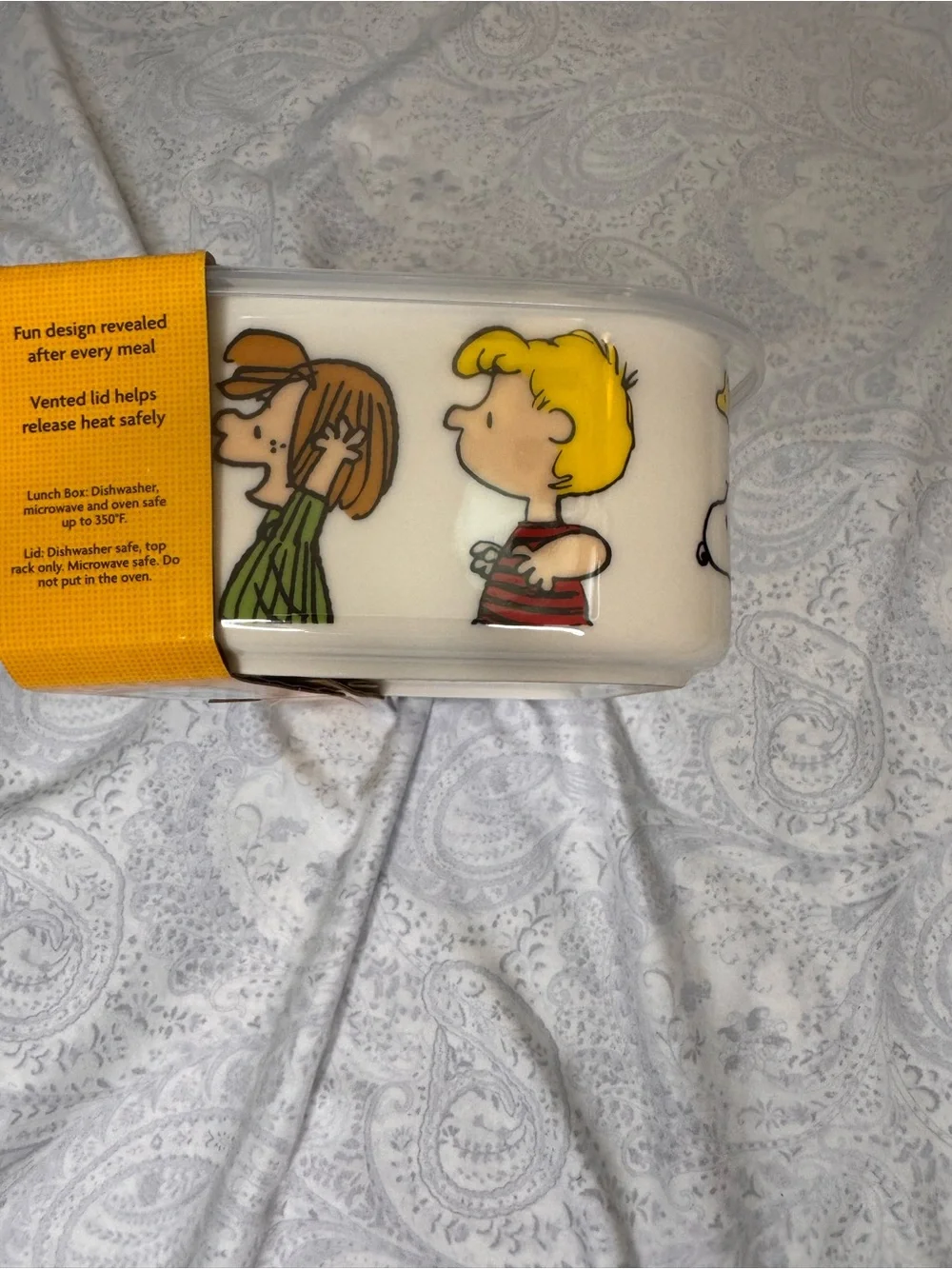 Peanuts Gang Chow Time Stoneware 32 oz Lunchbox with microwave steam release lid